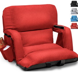 yeyeeyyee Wide Stadium Seats with Back Support, Exclusive Sofa Style Design Extra Thick Bleacher Chairs with Back and Cushion, 6 Reclining Positions - Ultimate Comfort for Sports Events (Red, 25")