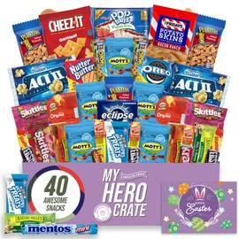 Military Easter Snack Box (40 Piece Variety Gift Basket Care Package) Peanuts, Candy, Chips, Granola Bars & More - My Hero Crate