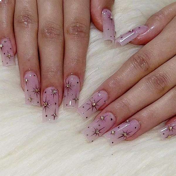 GlamRays Long Press On Nails, Rhinestone False Nails with Nail