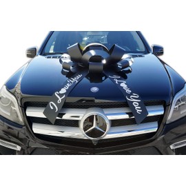 CarBowz Big Car Bow, I Love You, Giant 30" Bow, Non Scratch Magnet, Weather Resistant Vinyl (Black)