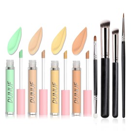 EnMart Liquid Concealer Set, 4 Shades Cream Foundation Concealer, 2.5g Each, Lightweight Makeup, Long Lasting & Full Coverage, Oil-Free, for Dark Circles, Redness & Blemishes, with 4PCs Makeup Brushes