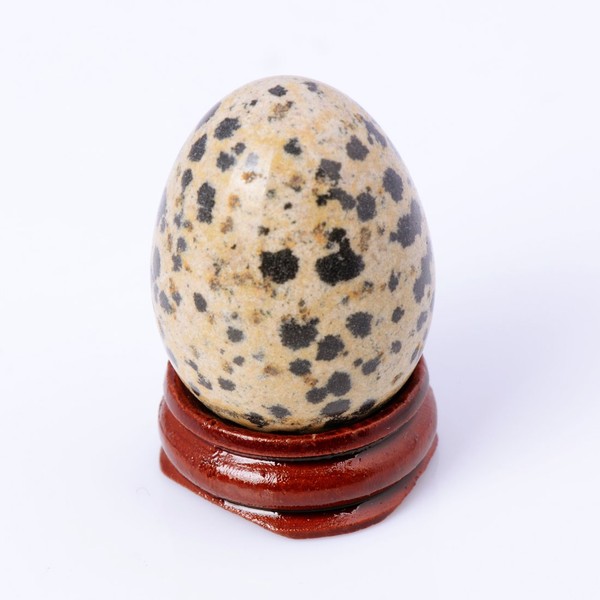 Dalmatian Jasper 40x30mm Eggs with Wood Stand Blue Point Stone Carved Natural Gemstone Bell Chakra Healing Crystal Reiki Crafts