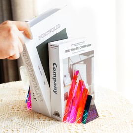 1Pair 3Lbs Crystal Bookends for Shelves Decorative Glass Bookends for Heavy Books Geometric Triangle Shape Non-Skid Book Ends Heavy Bookends Home Office Decor(Colorful)