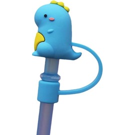 1Pcs Blue Silicone Animals Straw Cover, Straw Tips Cover Penguin Dinosaur Frog Cartoon Cute Straw Covers Cap, Reusable Drinking Straw Caps Straw Dispensers