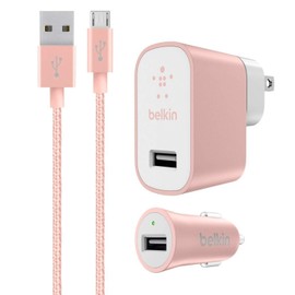 Belkin Mixit Metallic 2.4A Premium Wall and Car Charger Bundle with 4-Foot Micro USB Cable Charging Kit - for Android Phones - Rose Gold