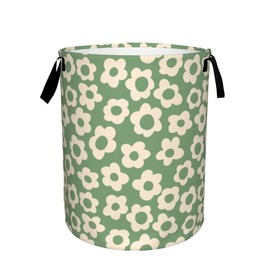 Vintage Groovy Flowers Laundry Basket Foldable Waterproof Oxford Cloth With Handles Green Daisy Laundry Hamper Clothes Storage Bucket Toy Organizer For Bathroom/Laundry/Bedroom 16" x 20"