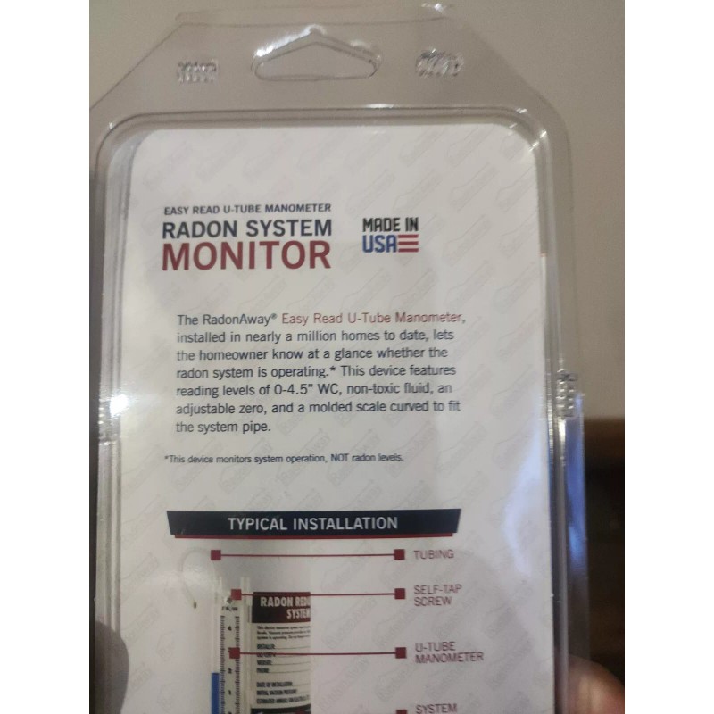 RadonAway Radon System Monitor Easy-To-Read U-Tube Manometer W/ Tubing &