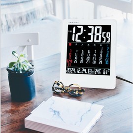 ADESSO NA-945 Table Clock, Radio Digital, Color Calendar, Radio Clock, Temperature, Humidity, Day of the Week, Date Display, White