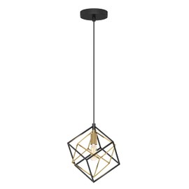 artika Imperium 25W 1-Light Modern Mid-Century Pendant Light Fixture, Black and Gold Finish - Geometric Kitchen Island Light, Made of Steel, Bulb Not Included