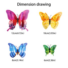 Pack of 24 Wall Stickers, 3D Double Wings Butterfly Wall Stickers with Magnets, Suitable for Bedroom, Living Room, Wall Decoration for Party Decorations