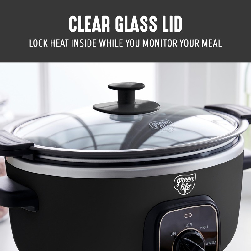 GreenLife 3.5QT Slow Cooker, PFAS-Free Non-Toxic Ceramic Nonstick Removable Interior