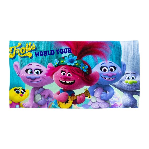 Trolls Official Towel | Pink & Purple Dance Towel Design | Super Soft Feel 100% Cotton | Perfect for The Home, Beach & Swimming Pool, Blue 140 x 70cm