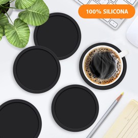 24PCS Posavasos de Silicona con Soporte, Posavasos para Beber - Posavasos para Bebidas Calientes o Frías, Espeso, Antideslizante, Antiadherente, Bandeja Profunda Negro