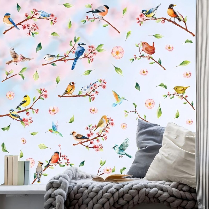 Spring Window Cling Branches Greenery Hummingbird Window Stickers Bird Strike