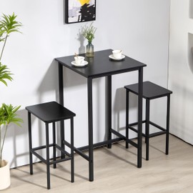 Finnhomy Bar Table, 23.6" Pub High Top, Square Bar Height, Counter Height Cocktail, Small Kitchen Set for 2, Breakfast for Kitchen, Living Room, Rustic Black