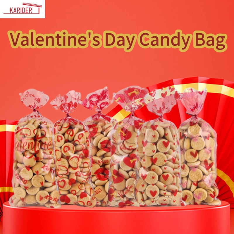 120 Pcs Valentines Cellophane Treat Bags, Valentine’s Day Candy Bags