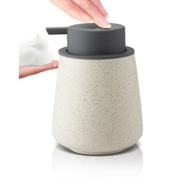 Foam Hand Soap Dispenser - 12 oz Bathroom Lotion Hand Pump Dispenser, Ceramic Foaming Soap Dispenser with Grey Removable Pump for Kitchen Hand Wash Dispenser, Speckled Matte Beige