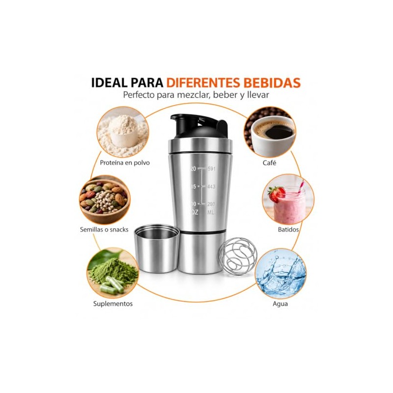 Janety Shaker Prote?na de Acero Inoxidable 600 Ml con Compartimento
