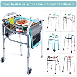 BAGSFY Walker Tray with Cup Holder & Side Pocket – Hard Top Walker Table for Seniors – Folding Walker Accessory for Meals, Reading, Drinks – Non-Slip Surface, Tool-Free Install, Universal Fit