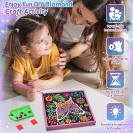 Girls Gifts 8-12 Years Old, Diamond Art Toys for Girls 7-10 Kids Crafts for 5 6 7 8 9 10 Year Old Girls Birthday Present Age 5-11 Mosaic Kit for Boys Teen Art Supplies for Kids with Frame Home Decor