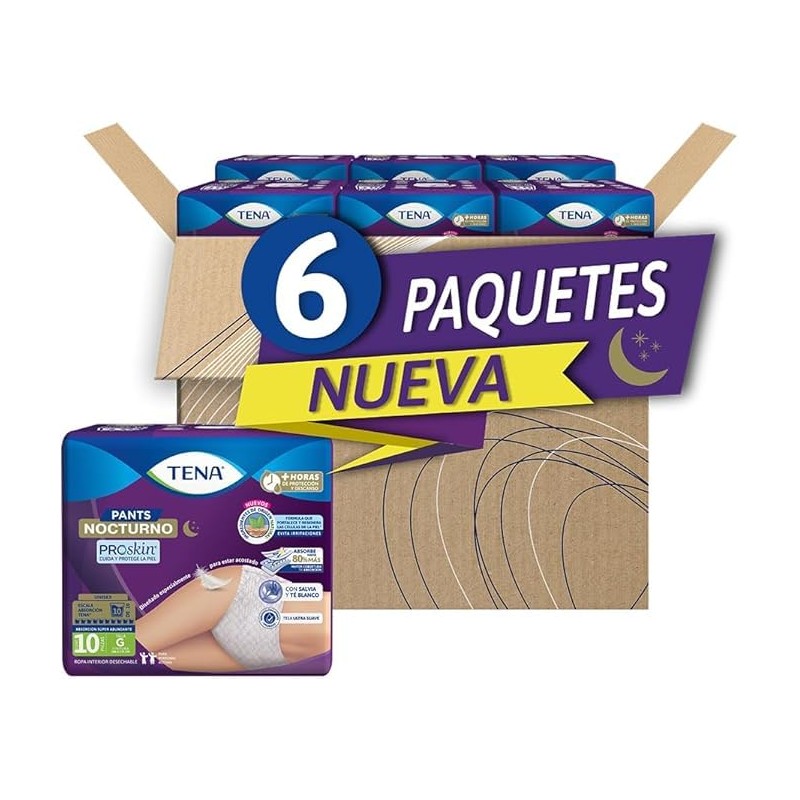 TENA Pants Nocturno Talla L, Ropa interior desechable, 60 piezas