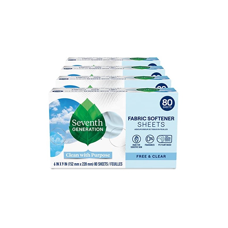 Seventh Generation Dryer Sheets Fabric Softener Free & Clear Fragrance