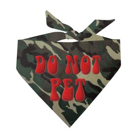 Do Not Pet Puff Printed Dog Bandana | 100% Cotton Adjustable Triangle | Safety Warning | Anxious, Reactive, Nervous or Working Dogs |Camo, One Size (1292)