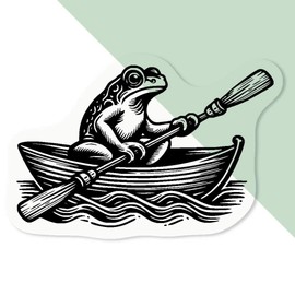 4 x Small 50mm 'Frog in A Rowing Boat' Transparent/Clear Sticker Decals for Windows/Cars/Walls (DC00133748)