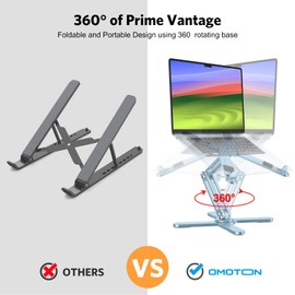 OMOTON 360 Rotating Laptop Stand Riser for Desk, Ergonomic Foldable Computer Stand Adjustable Height Angles for Collaborative Work, Easy Storage Fit Macbooks,All Laptops up to 16 inches,Sky Blue