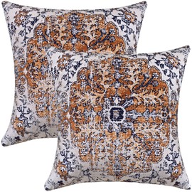 ASPMIZ Boho Pillow Covers Square 20x20 Inch Set of 2, Brown Blue Throw Pillow Covers Velvet Carpet Pattern Decorative Pillowcase Ethnic Design Farmhouse Cushion Case for Sofa Couch Outdoor Decor