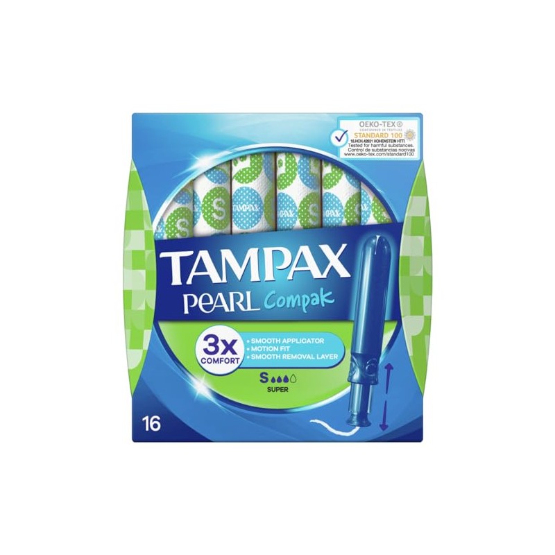 Tampax Pearl Compact Super Applicator, Tampon for Comfort Protection and