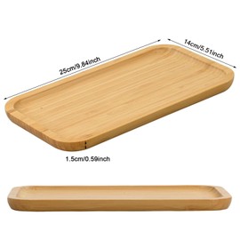 Dokpav 2 Piezas Bandejas de Bambu Rectangular, Bandeja Decorativa, Bandeja de Madera para Servir, para Posavasos, Té, Café, Servir Comida, Plantas Suculenta 25 x 14 x 1.5 cm