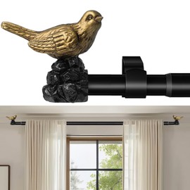 KVEEO Vintage Gold Curtain Rod 48 to 90 Inches Curtain Rods for Windows Adjustable Drapery Rod with Bird Finials Heavy Duty Curtains Rods for Living Room Bedroom