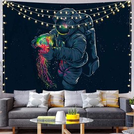 Space Tapestry Trippy Tapestry Cool Astronaut Poster Tapestry Mens Guys Posters For Room Fantasy Galaxy Jellyfish Blacklight Boho Hippie Wall Hanging Spaceman Tapestries For Bedroom Man Room Decor.