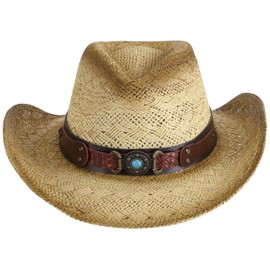 Livingston Men & Women's Woven Straw Cowgirl/Cowboy Hat w/Hat Band for Women, Brown