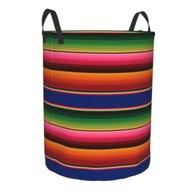 Colorful Mexican Serape Stripes Laundry Basket Circular Laundry Hamper with Handles Waterproof Oxford Cloth Collapsible Dirty Clothes Storage Basket for Bathroom Nursery Office Bedroom Living Room
