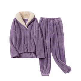 Fenclushy Women's Fluffy Loungewear Sleepwear Lounge Casual Pajamas Sets Loose Long Sleeve Fleece Pullover and Pants Set(01Purple,S)