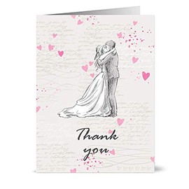 50 Wedding "Bride and Groom" Thank You Cards with Envelopes - Drawing Vintage Style Greeting Cards for Thanking People for Their attendance