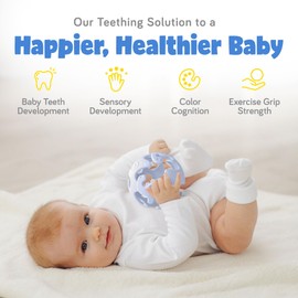 Dino Baby Teething Toys, Food-Grade Silicone Teethers for Babies 0-18 Months, Textured Sensory Balls Teething Toy, Soft and Safe Sensory Chew Toys for Teething Baby Easy to Clean Blue - Ashtonbee