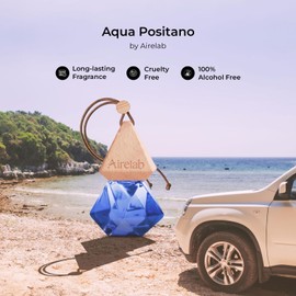 Airelab Car Perfume Diffuser Aqua Positano in Vibrant Blue Crystal Pendant | Premium Seaside Notes 40% Imported Essential Oils | Alcohol-Free, 60-Day Freshness |Eliminates Odors & Dampness