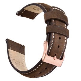 Ritche Quick Release Leather Watch Band 18mm 19mm 20mm 21mm 22mm 23mm 24mm Leather Watch Strap, Saddle Brown & White & Rose Gold, 18mm, Classic