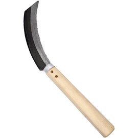 Zenport K207 Harvest Sickle, Wooden Handle, Serrated with Straight End, 5-Inch Blade