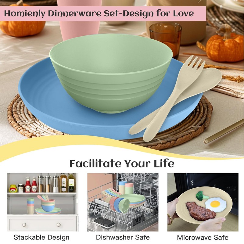 Wheat Straw Dinnerware Sets, 20 PCS Dishes Dinnerware Set Microwave
