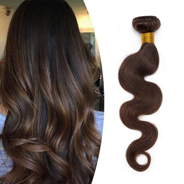 Elailite Real Hair Weft Extensions, Human Hair Bundles Extensions, Brazilian Hair Bundles Extensions, Wavy, (35 cm, 100 g) Curly, #02 Dark Brown