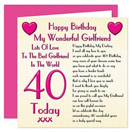 Girlfriend 40th Happy Birthday Card - Lots Of Love To The Best Girlfriend In The World - 40 Today