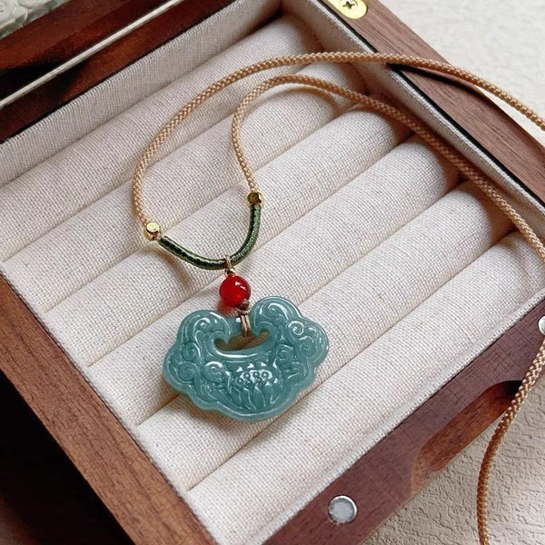 Natural Blue Jadeite Pendant (Lotus and Ruyi Lock Design, Approx.