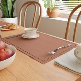 Encasa Homes 100% Pure Cotton Hemstitched Dining Table Placemats of Size (Rectangular) - Tan - Set of 4 | Perfect for Party, Home, Cafes, Restaurant & Hotels - Machine Washable