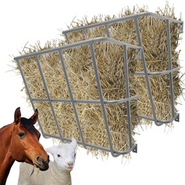 BUYYAH 2Pcs Hay Feeder Goat, 20 Gallon Multiple Sided Goat Hay Rack, Heavy Duty Iron Wall Hay Rack for Sheep, Horses, Effortless Installation in Farm, Yield