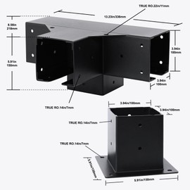 MASTERCANOPY Steel Pergola Bracket Kit 4x4(Actual: 3.5x3.5 Inch) 4-Way Right Angle Corner Bracket with Pergola Post Base for Wood Beams (4 Pcs)