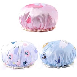 Bath Reusable Shower Caps Designed for Baby, Kids, Children,Long/Thick Hair, Cute, Waterproof, Cartoon Animal, Double Layer Bathing Hat for Boys, Girls, Women(Rose Pink, Light Purple, Pink BowKont)